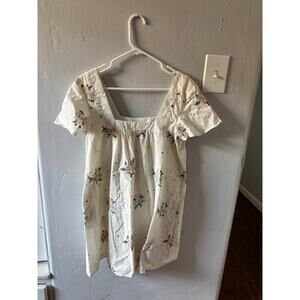 Anthropologie Maeve Floral Embroidered White Babydoll Mini Dress XS